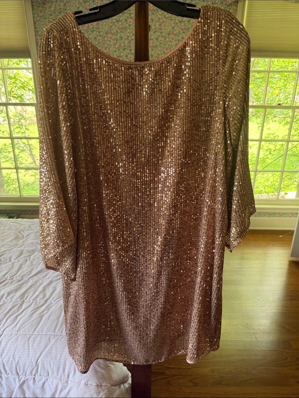 Anthropologie Rose Gold Sequin Shift Dress